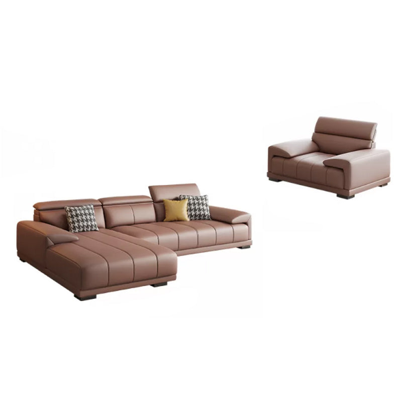 Faux Leather Sofa and Chaise Pillow Top Arm Sewn Pillow Back Seating