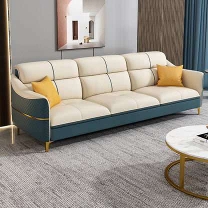 Glam 34.6" Wide Beige Settee Leather Gold Standard Seating for Living Room