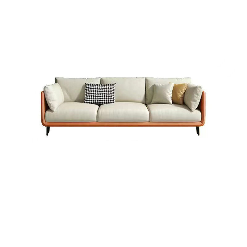 Glam Living Room 3-seater Sofa Leather Pillow Top Arm Seating Orange Beige Tech Cloth Clearhalo 'furn' 'furn_sofas' 'Furniture' 'Living Room Furniture' 'Sofa' 'sofas' 6607114