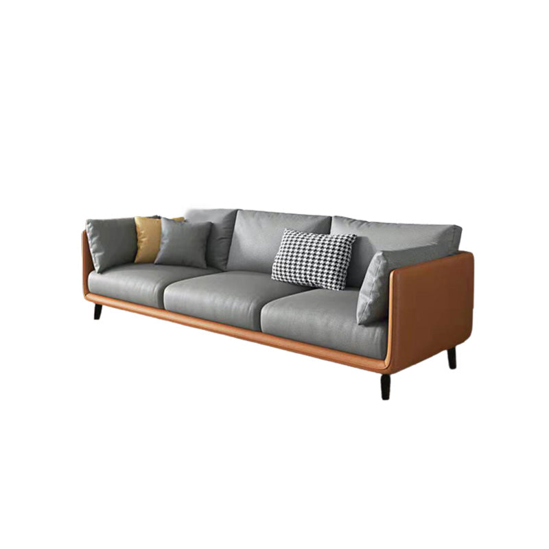 Glam Living Room 3-seater Sofa Leather Pillow Top Arm Seating Orange Light Grey Tech Cloth Clearhalo 'furn' 'furn_sofas' 'Furniture' 'Living Room Furniture' 'Sofa' 'sofas' 6607121