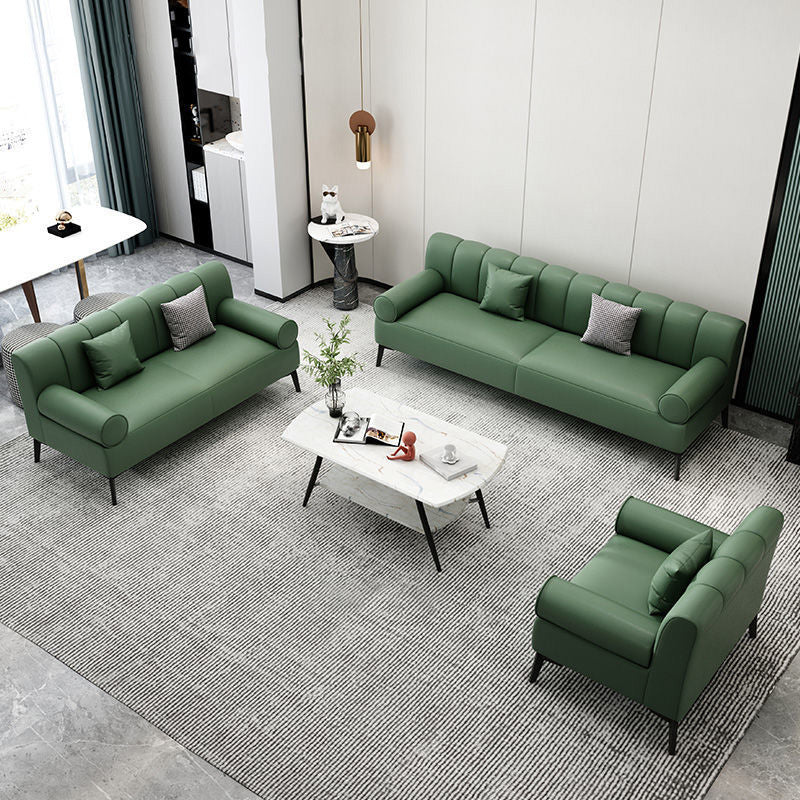 Industrial Living Room Sofa Leather Rolled Arm Black Seating