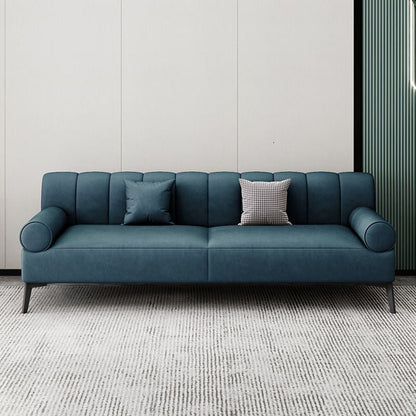 Industrial Living Room Sofa Leather Rolled Arm Black Seating