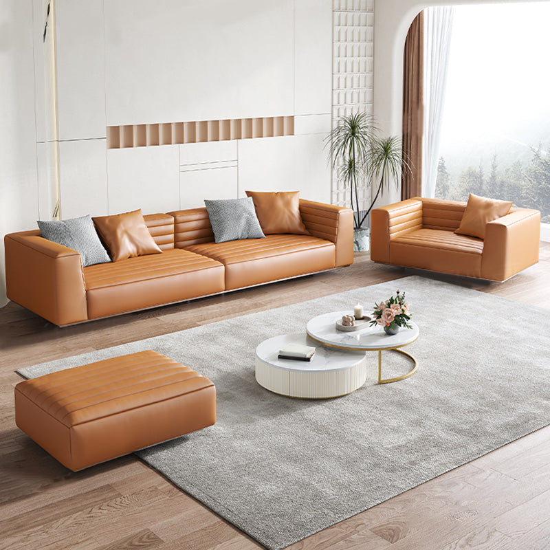 Cuscini di divano a braccio quadrato in pelle vera sedute soggiorno arancione