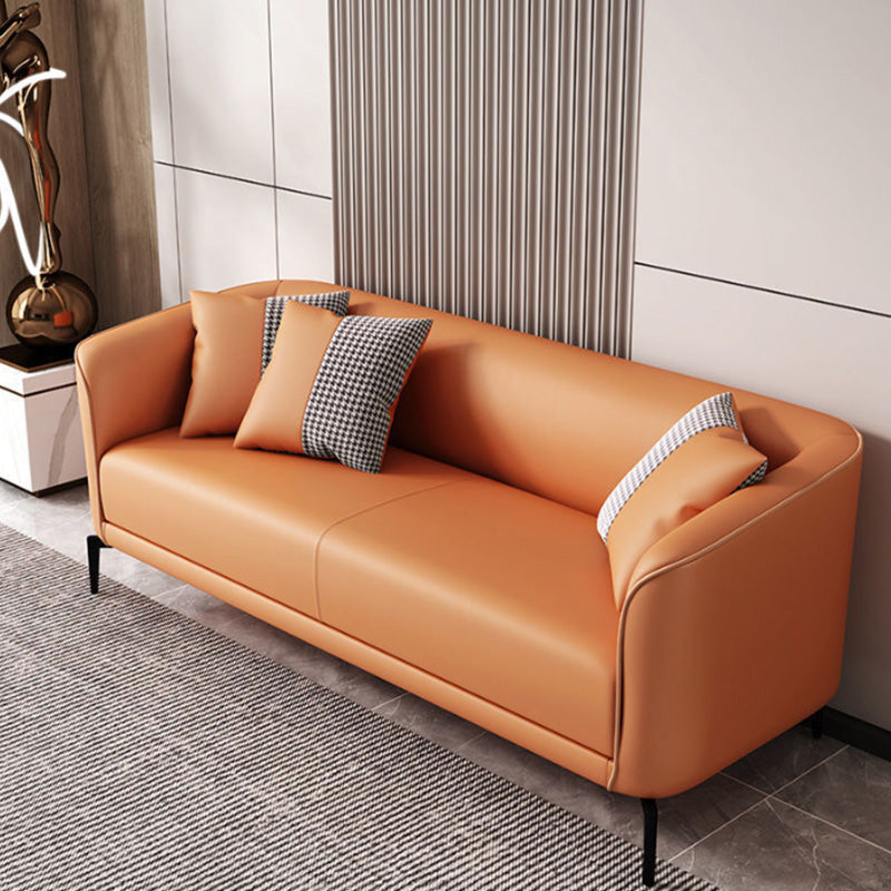 Sloped Arm Single Cushion Sofa Modern 25.2" H Faux Leather Sofa with Pillows