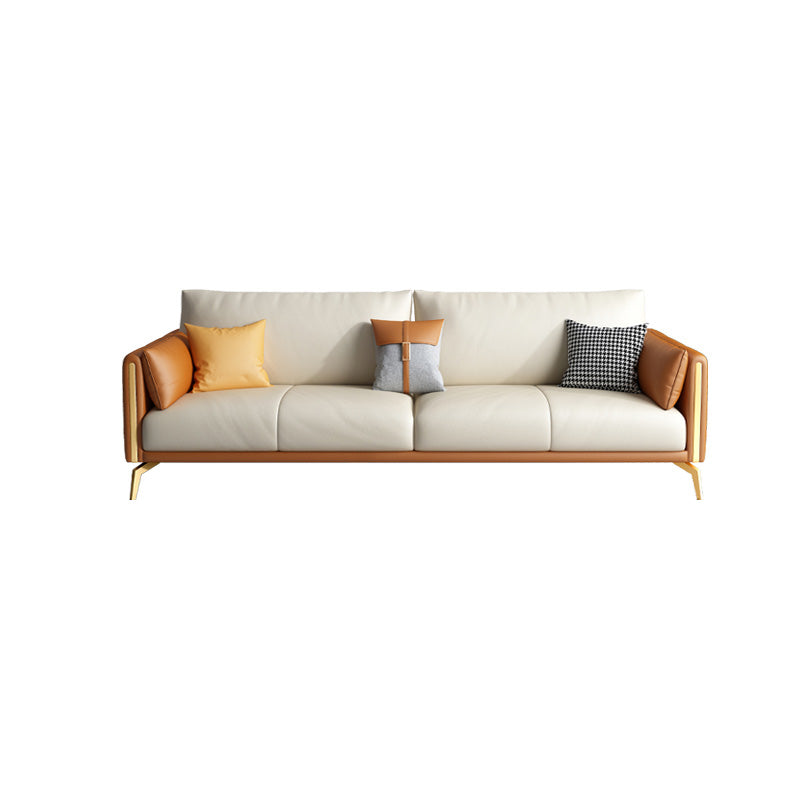 Faux Leather Square Arm Sofa with Chaise in Orange & Beige Loose Back Cushions Sofa 3-Seater Sofa 83"L x 35.5"W x 37"H Clearhalo 'furn' 'furn_sofas' 'Furniture' 'Living Room Furniture' 'Sofa' 'sofas' 6607228