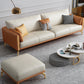 Faux Leather Square Arm Sofa with Chaise in Orange & Beige Loose Back Cushions Sofa Clearhalo 'furn' 'furn_sofas' 'Furniture' 'Living Room Furniture' 'Sofa' 'sofas' 6607233