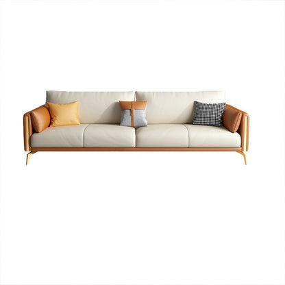 Faux Leather Square Arm Sofa with Chaise in Orange & Beige Loose Back Cushions Sofa 2-Seater Sofa 63"L x 35"W x 37"H Clearhalo 'furn' 'furn_sofas' 'Furniture' 'Living Room Furniture' 'Sofa' 'sofas' 6607234