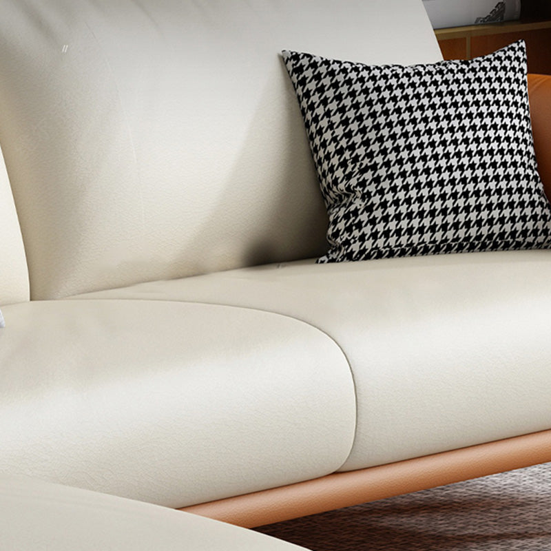 Faux Leather Square Arm Sofa with Chaise in Orange & Beige Loose Back Cushions Sofa Clearhalo 'furn' 'furn_sofas' 'Furniture' 'Living Room Furniture' 'Sofa' 'sofas' 6607239