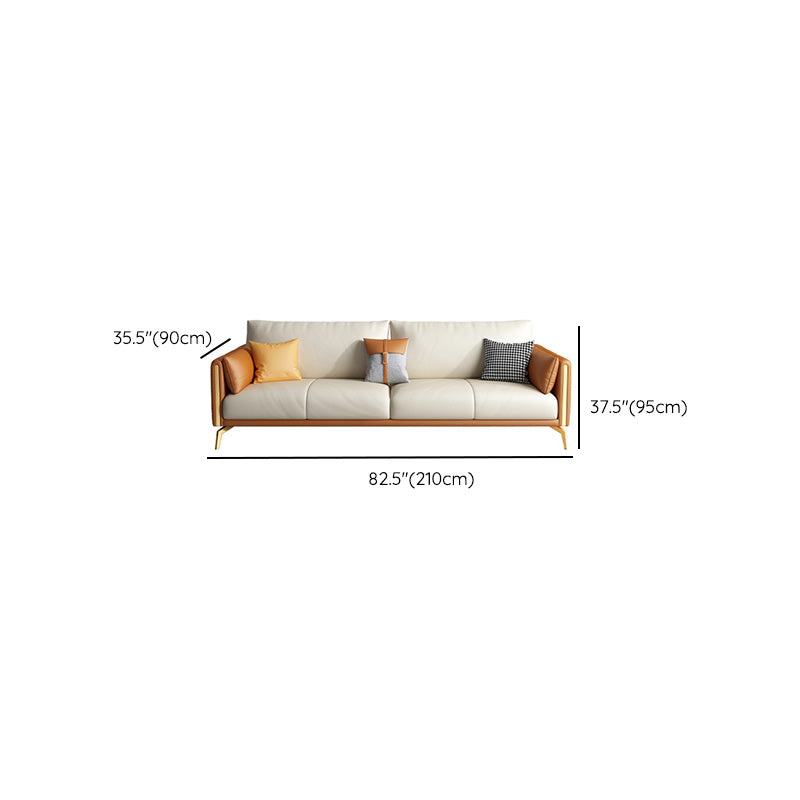 Faux Leather Square Arm Sofa with Chaise in Orange & Beige Loose Back Cushions Sofa Clearhalo 'furn' 'furn_sofas' 'Furniture' 'Living Room Furniture' 'Sofa' 'sofas' 6607242