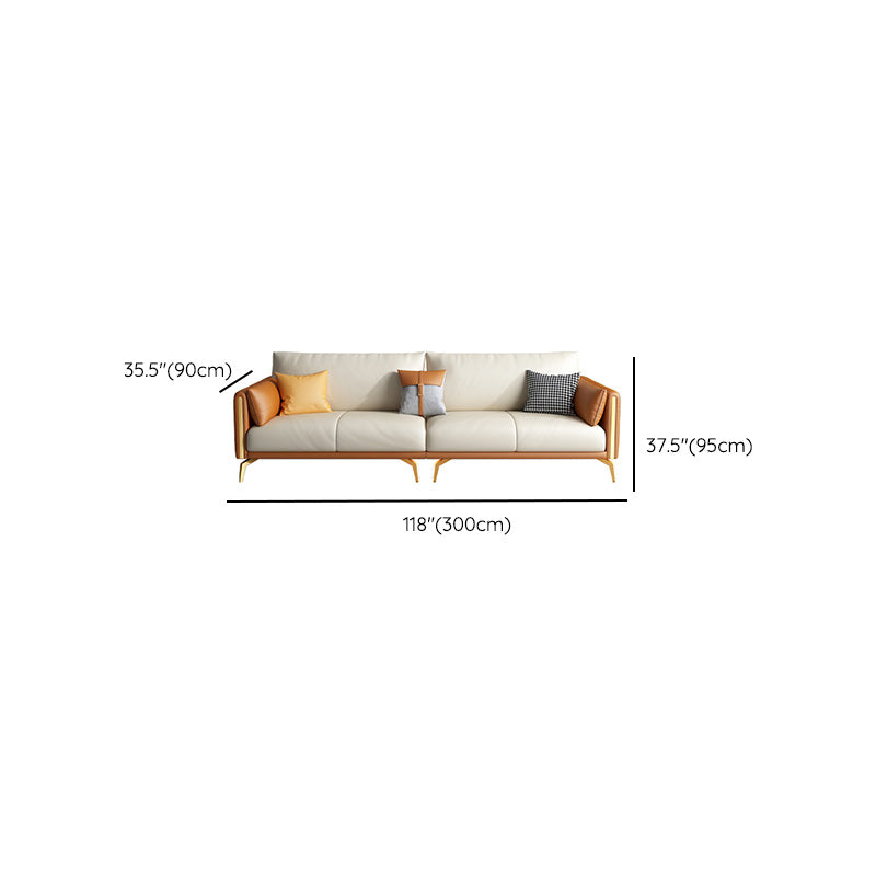 Faux Leather Square Arm Sofa with Chaise in Orange & Beige Loose Back Cushions Sofa Clearhalo 'furn' 'furn_sofas' 'Furniture' 'Living Room Furniture' 'Sofa' 'sofas' 6607243