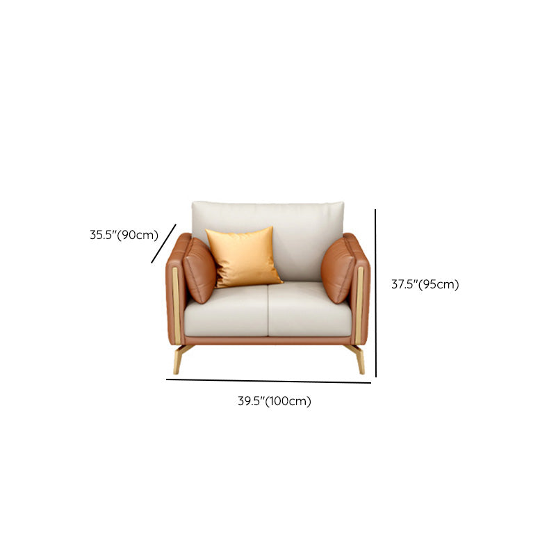 Faux Leather Square Arm Sofa with Chaise in Orange & Beige Loose Back Cushions Sofa Clearhalo 'furn' 'furn_sofas' 'Furniture' 'Living Room Furniture' 'Sofa' 'sofas' 6607244