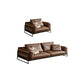 Square Arm Loose Back Sofa Mid Century Modern Genuine Leather Sofa in Brown