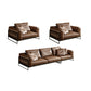 Square Arm Loose Back Sofa Mid Century Modern Genuine Leather Sofa in Brown