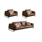 Square Arm Loose Back Sofa Mid Century Modern Genuine Leather Sofa in Brown