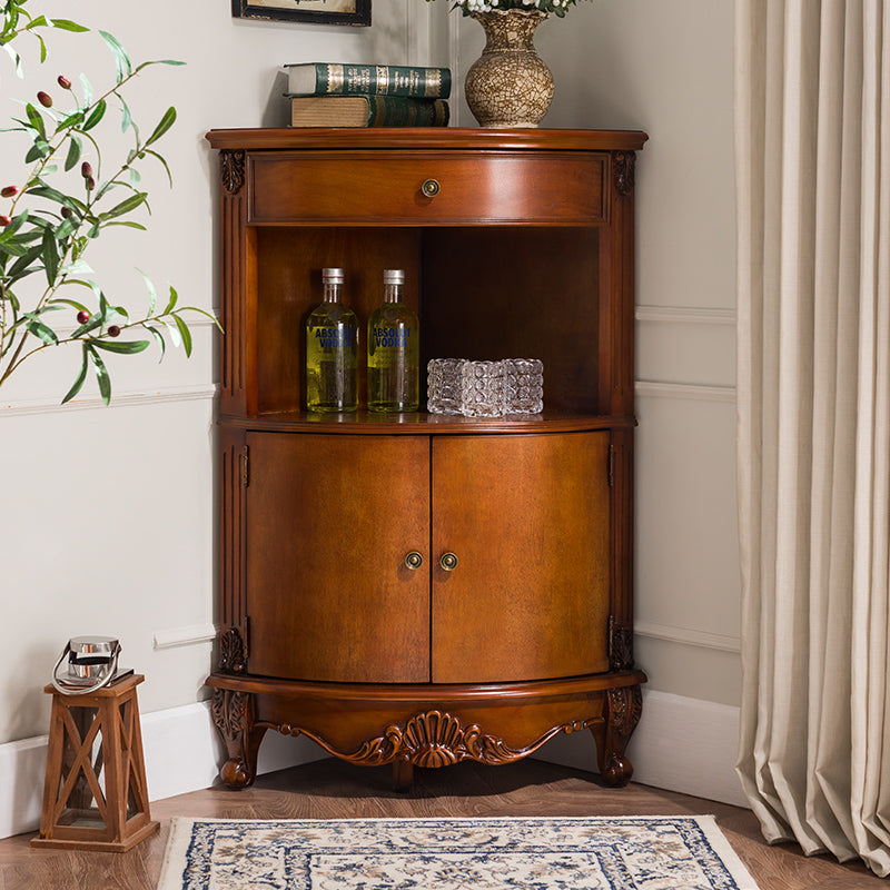 Mid-Century Modern Cabinet with Doors and Cabriole Legs in Solid Wood 17.7"L x 17.7"W x 39.4"H Walnut Clearhalo 'Cabinets & Chests' 'cabinets_chests' 'furn' 'furn_cabinets_chests' 'Furniture' 'Living Room Furniture' 6607278
