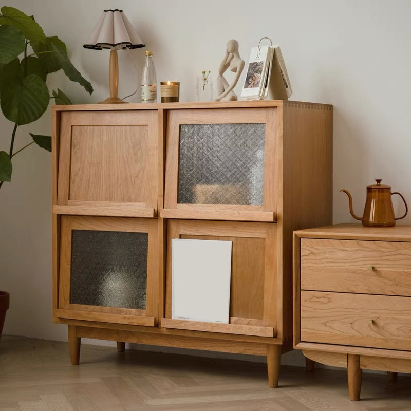 Mid-Century Modern Natural Cabinet with 4 Doors in Pine Wood Wood Clearhalo 'Cabinets & Chests' 'cabinets_chests' 'furn' 'furn_cabinets_chests' 'Furniture' 'Living Room Furniture' 6607344