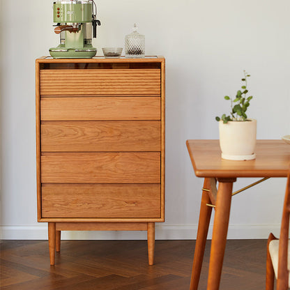 Mid-Century Modern Chest with 5 Drawers and Glass Top in Natural Clearhalo 'Cabinets & Chests' 'cabinets_chests' 'furn' 'furn_cabinets_chests' 'Furniture' 'Living Room Furniture' 6607366