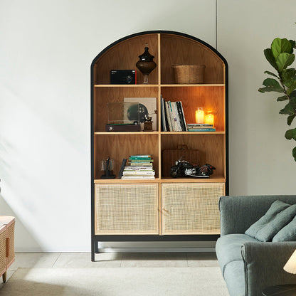 Mid-Century Modern Black Accent Cabinet with 8 Shelves in Solid Wood Black Clearhalo 'Cabinets & Chests' 'cabinets_chests' 'furn' 'furn_cabinets_chests' 'Furniture' 'Living Room Furniture' 6607378