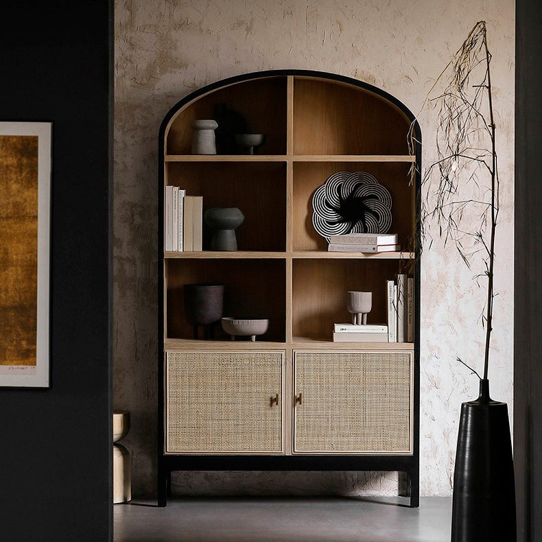 Mid-Century Modern Black Accent Cabinet with 8 Shelves in Solid Wood Clearhalo 'Cabinets & Chests' 'cabinets_chests' 'furn' 'furn_cabinets_chests' 'Furniture' 'Living Room Furniture' 6607381