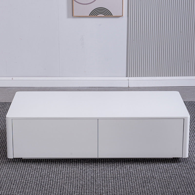 4 Drawers Contemporary Coffee Table in White Solid Wood 13.8" H Cocktail Table