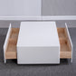 4 Drawers Contemporary Coffee Table in White Solid Wood 13.8" H Cocktail Table