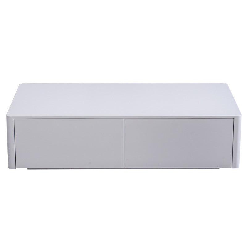 4 Drawers Contemporary Coffee Table in White Solid Wood 13.8" H Cocktail Table