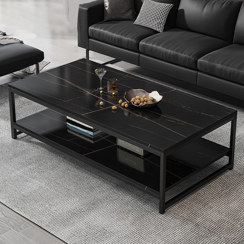 Mesa de centro simple rectangular de estilo moderno con estante - 16.5" H