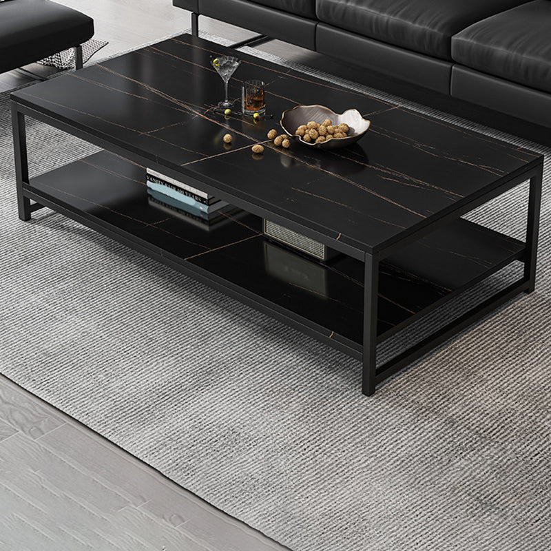 Mesa de centro simple rectangular de estilo moderno con estante - 16.5" H