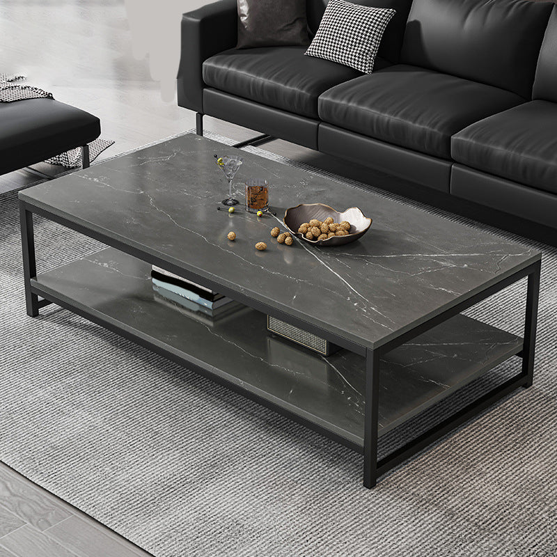 Mesa de centro simple rectangular de estilo moderno con estante - 16.5" H