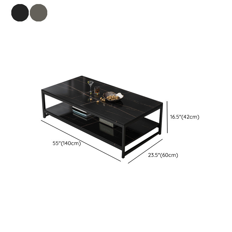 Mesa de centro simple rectangular de estilo moderno con estante - 16.5" H