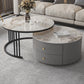 Contemporary Cocktail Table Round Glass / Slate Coffee Table with Drawers Clearhalo 'Coffee & Accent Tables' 'Coffee Tables' 'coffee_tables' 'furn' 'furn_coffee_tables' 'Furniture' 'Living Room Furniture' 6607569
