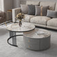 Contemporary Cocktail Table Round Glass / Slate Coffee Table with Drawers Pandora Gold Clearhalo 'Coffee & Accent Tables' 'Coffee Tables' 'coffee_tables' 'furn' 'furn_coffee_tables' 'Furniture' 'Living Room Furniture' 6607570