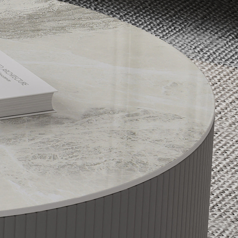Contemporary Cocktail Table Round Glass / Slate Coffee Table with Drawers Clearhalo 'Coffee & Accent Tables' 'Coffee Tables' 'coffee_tables' 'furn' 'furn_coffee_tables' 'Furniture' 'Living Room Furniture' 6607575