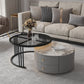 Contemporary Cocktail Table Round Glass / Slate Coffee Table with Drawers Pandora Black Clearhalo 'Coffee & Accent Tables' 'Coffee Tables' 'coffee_tables' 'furn' 'furn_coffee_tables' 'Furniture' 'Living Room Furniture' 6607577