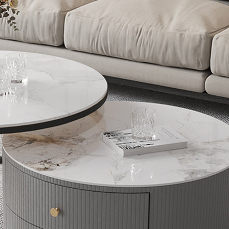 Contemporary Cocktail Table Round Glass / Slate Coffee Table with Drawers Clearhalo 'Coffee & Accent Tables' 'Coffee Tables' 'coffee_tables' 'furn' 'furn_coffee_tables' 'Furniture' 'Living Room Furniture' 6607581