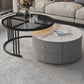 Contemporary Cocktail Table Round Glass / Slate Coffee Table with Drawers Clearhalo 'Coffee & Accent Tables' 'Coffee Tables' 'coffee_tables' 'furn' 'furn_coffee_tables' 'Furniture' 'Living Room Furniture' 6607583