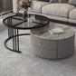 Contemporary Cocktail Table Round Glass / Slate Coffee Table with Drawers Clearhalo 'Coffee & Accent Tables' 'Coffee Tables' 'coffee_tables' 'furn' 'furn_coffee_tables' 'Furniture' 'Living Room Furniture' 6607584