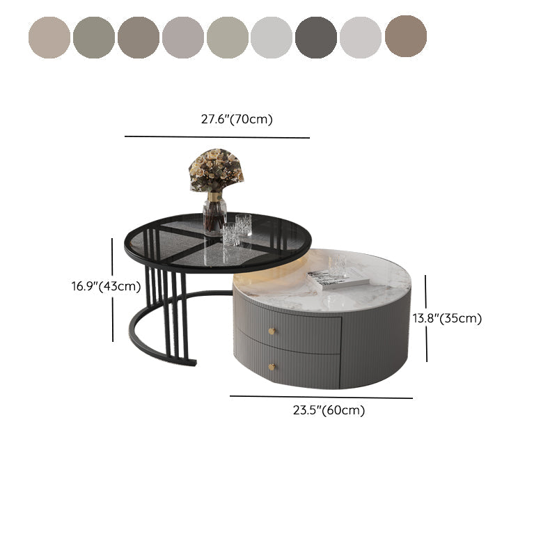 Contemporary Cocktail Table Round Glass / Slate Coffee Table with Drawers Clearhalo 'Coffee & Accent Tables' 'Coffee Tables' 'coffee_tables' 'furn' 'furn_coffee_tables' 'Furniture' 'Living Room Furniture' 6607587