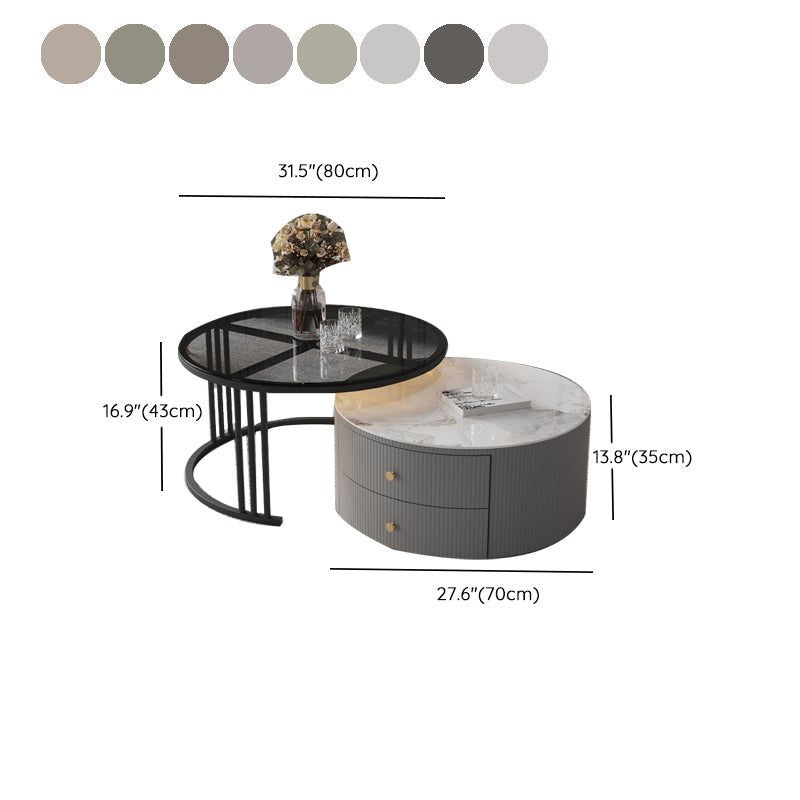 Contemporary Cocktail Table Round Glass / Slate Coffee Table with Drawers Clearhalo 'Coffee & Accent Tables' 'Coffee Tables' 'coffee_tables' 'furn' 'furn_coffee_tables' 'Furniture' 'Living Room Furniture' 6607588
