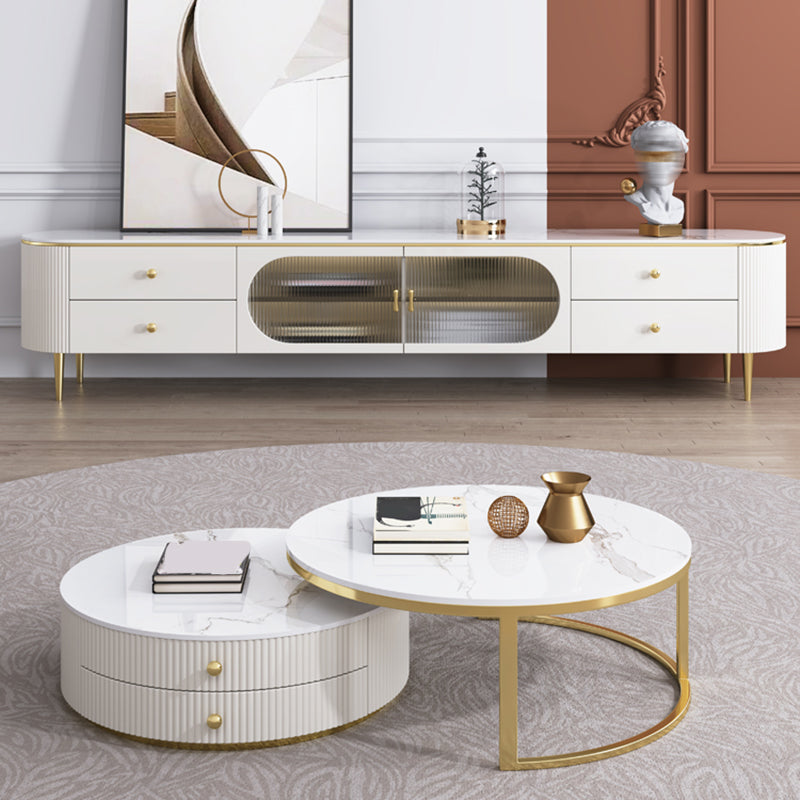 Table basse ronde en ardoise Ensemble de tables basses gigognes Glam avec tiroirs