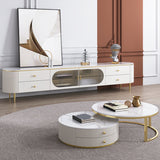 Slate Round Coffee Table Glam Nesting Coffee Table Set with Drawers