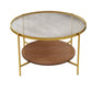 Round Glass Cross Legs Coffee Cocktail Table with Storage Shelf - 17.7" H Walnut+Gold Clearhalo 'Coffee & Accent Tables' 'Coffee Tables' 'coffee_tables' 'furn' 'furn_coffee_tables' 'Furniture' 'Living Room Furniture' 6607636