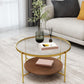 Round Glass Cross Legs Coffee Cocktail Table with Storage Shelf - 17.7" H Clearhalo 'Coffee & Accent Tables' 'Coffee Tables' 'coffee_tables' 'furn' 'furn_coffee_tables' 'Furniture' 'Living Room Furniture' 6607641