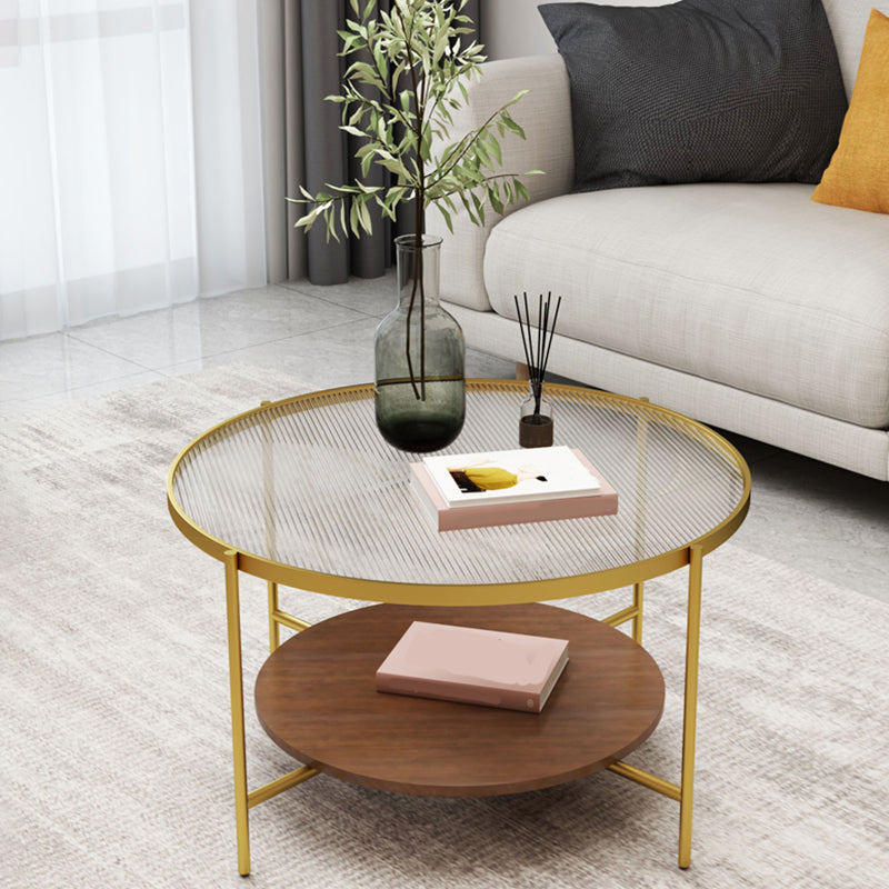Round Glass Cross Legs Coffee Cocktail Table with Storage Shelf - 17.7" H Clearhalo 'Coffee & Accent Tables' 'Coffee Tables' 'coffee_tables' 'furn' 'furn_coffee_tables' 'Furniture' 'Living Room Furniture' 6607641
