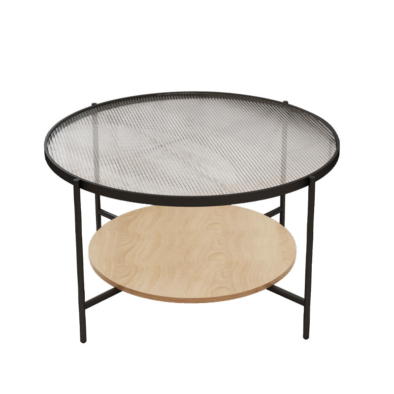 Round Glass Cross Legs Coffee Cocktail Table with Storage Shelf - 17.7" H Clearhalo 'Coffee & Accent Tables' 'Coffee Tables' 'coffee_tables' 'furn' 'furn_coffee_tables' 'Furniture' 'Living Room Furniture' 6607642