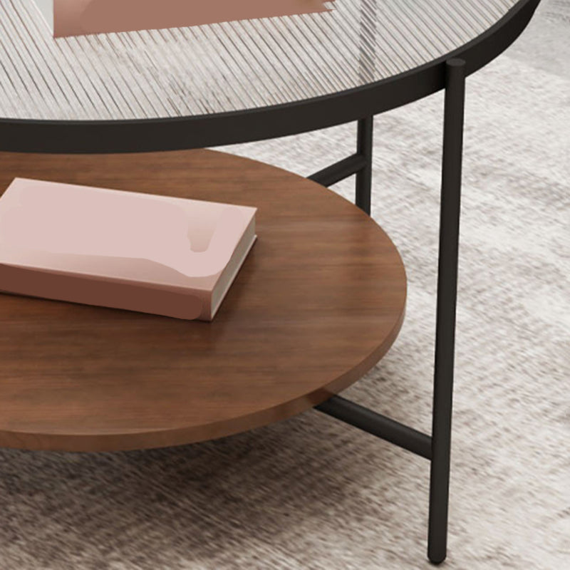 Round Glass Cross Legs Coffee Cocktail Table with Storage Shelf - 17.7" H Clearhalo 'Coffee & Accent Tables' 'Coffee Tables' 'coffee_tables' 'furn' 'furn_coffee_tables' 'Furniture' 'Living Room Furniture' 6607644
