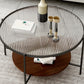 Round Glass Cross Legs Coffee Cocktail Table with Storage Shelf - 17.7" H Clearhalo 'Coffee & Accent Tables' 'Coffee Tables' 'coffee_tables' 'furn' 'furn_coffee_tables' 'Furniture' 'Living Room Furniture' 6607645