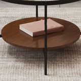 Round Glass Cross Legs Coffee Cocktail Table with Storage Shelf - 17.7" H Clearhalo 'Coffee & Accent Tables' 'Coffee Tables' 'coffee_tables' 'furn' 'furn_coffee_tables' 'Furniture' 'Living Room Furniture' 6607646