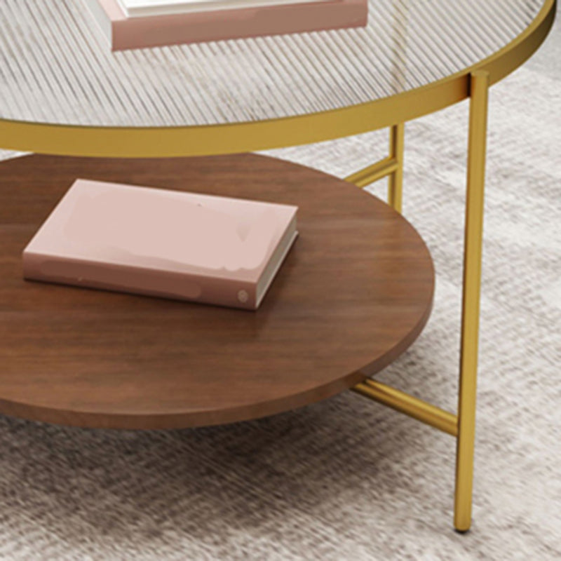 Round Glass Cross Legs Coffee Cocktail Table with Storage Shelf - 17.7" H Clearhalo 'Coffee & Accent Tables' 'Coffee Tables' 'coffee_tables' 'furn' 'furn_coffee_tables' 'Furniture' 'Living Room Furniture' 6607647