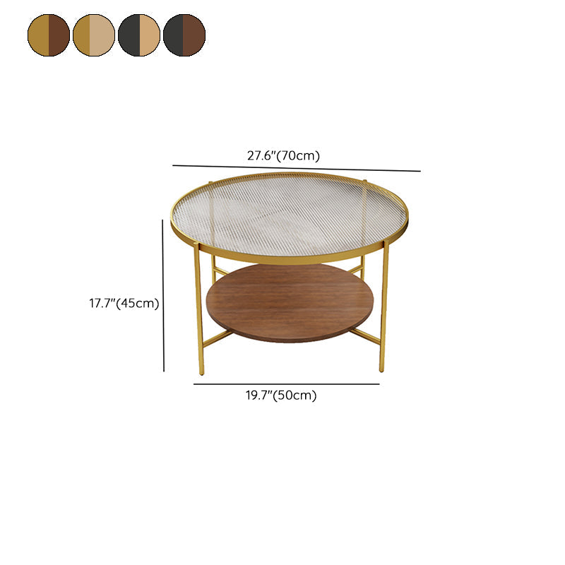 Round Glass Cross Legs Coffee Cocktail Table with Storage Shelf - 17.7" H Clearhalo 'Coffee & Accent Tables' 'Coffee Tables' 'coffee_tables' 'furn' 'furn_coffee_tables' 'Furniture' 'Living Room Furniture' 6607652